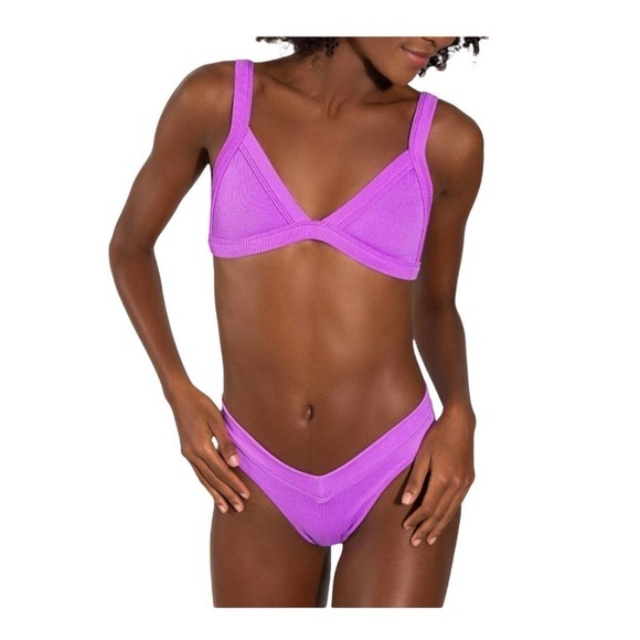 OneOne Jesse Ribbed Cheeky Bikini Bottom in Violet - Picture 2 of 5